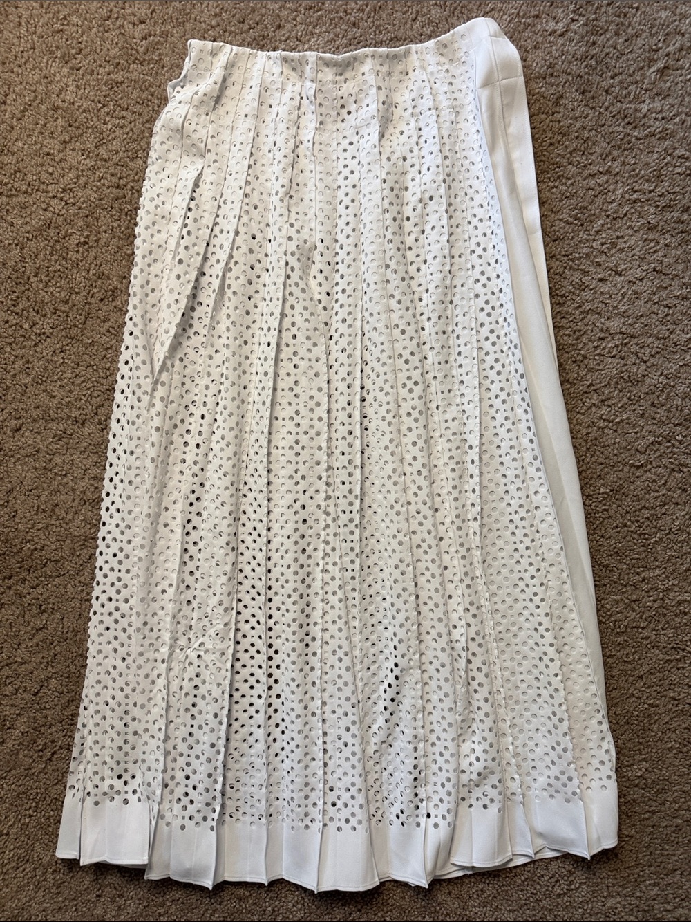 Tory Burch White Eyelet Pleated Midi Skirt